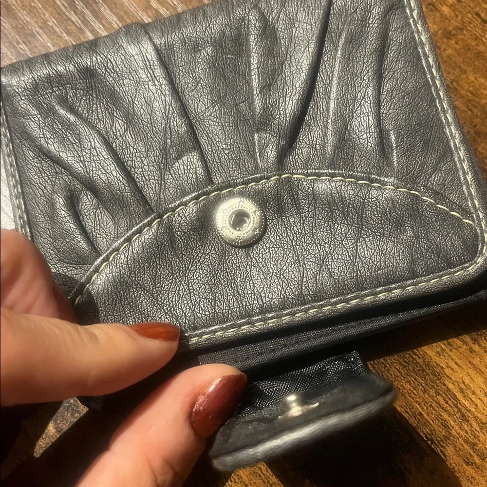 small gray faux Leather fold over Wallet with snap closure